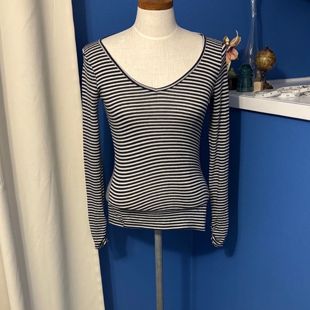 Hollister Navy and White Striped Long Sleeve Top